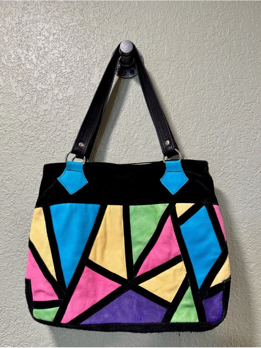 Colorblock Geometric Tote Bag in Black with Multicolor Panels